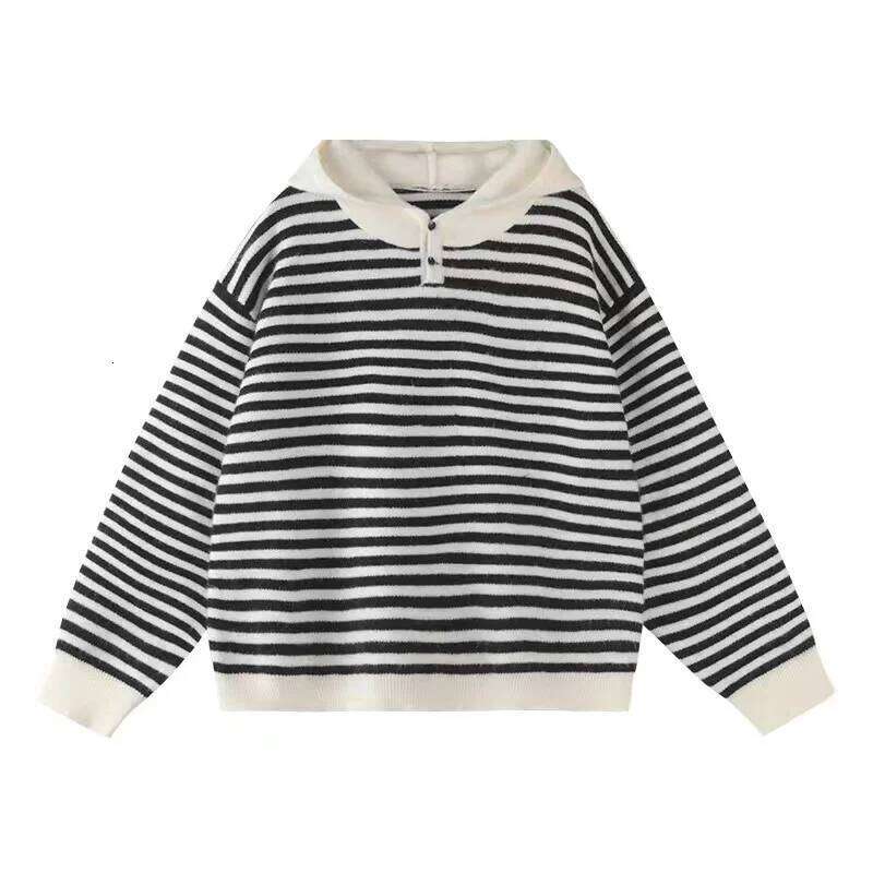 Hooded Striped Cashmere Knitwear Women Autumn And Winter Versatile Lazy Loose Sweater Large Size Pullover Wool Hoodie 250813