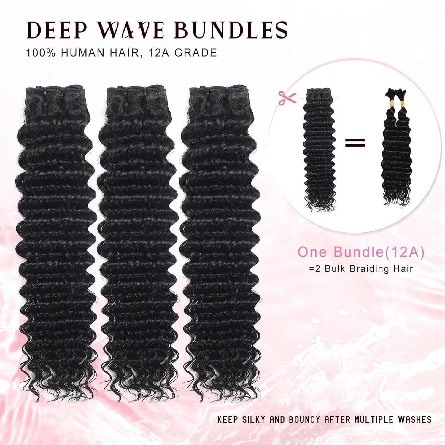 Deep Wave Bundles Human Hair 12A Curly Human Hair Bundles 100% Unprocessed Brazilian Water Wave 3 Wet and Wavy Bundles for Black Women