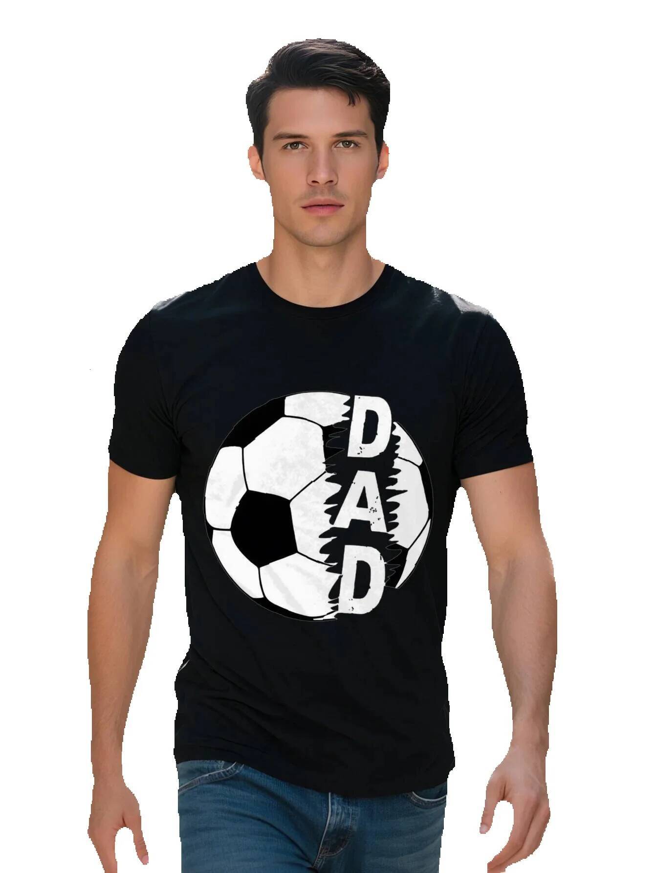 Men's Casual Crew Neck T-Shirt with Soccer Ball Print Polyester Short Sleeve Tee Regular Fit Summer Top for Daily 93328