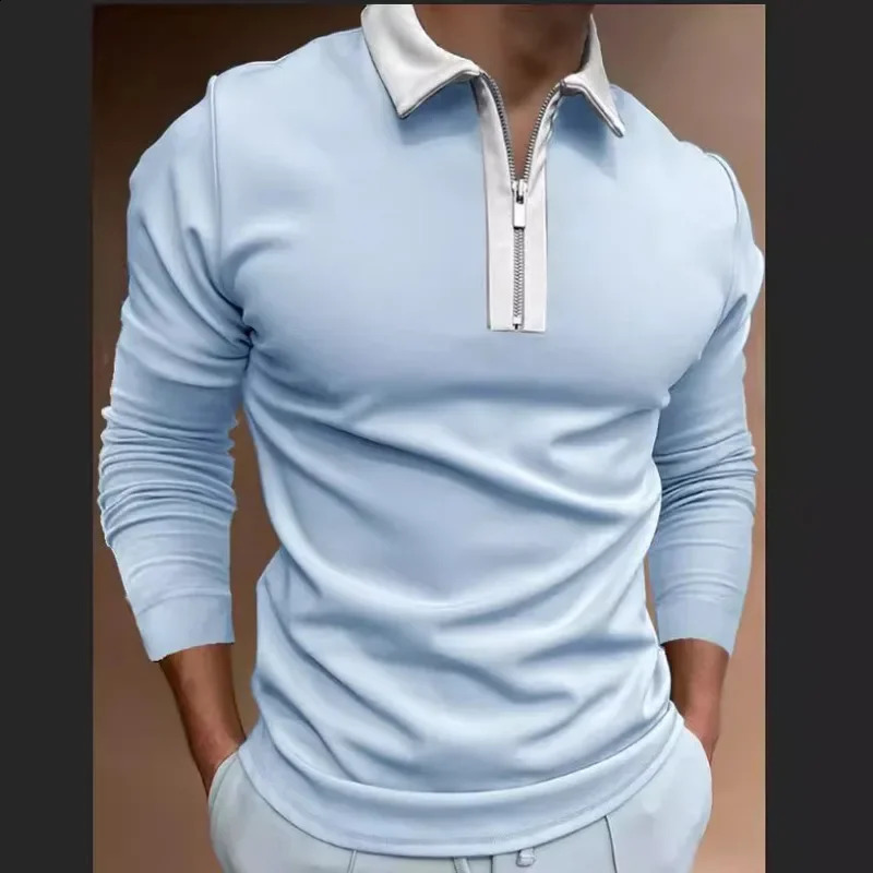 Fashion Autumn Mens 3D Printed Solid Color Casual Zipper Long Sleeve POLO Shirt Men Paul Shirt Men Clothing 250811