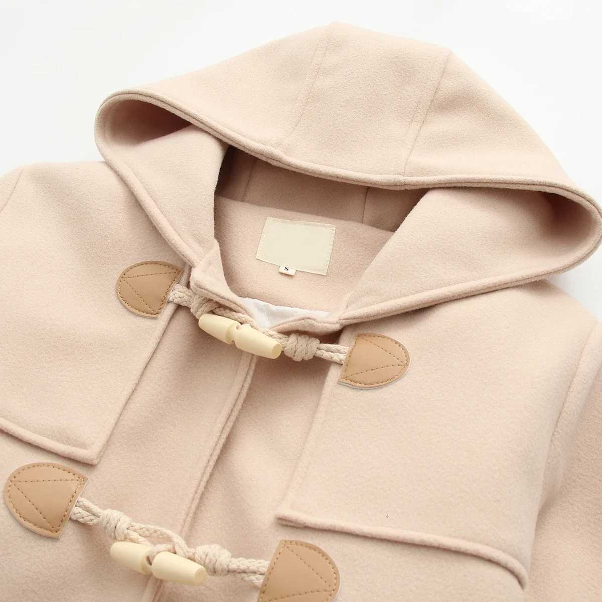 Sweet Hot Preppy Style Horn Button Woolen Coat Womens Autumn/Winter THiCKened Hooded Coat Fashion Female CloTHing Z250813