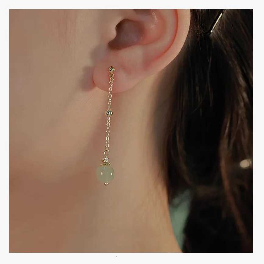 Imitation Hetian Jade Pearl Drop Earrings Ancient Chinese Style Hanfu Cosplay Accessories Ethnic Fashion Jewelry For Women Girls Y250812