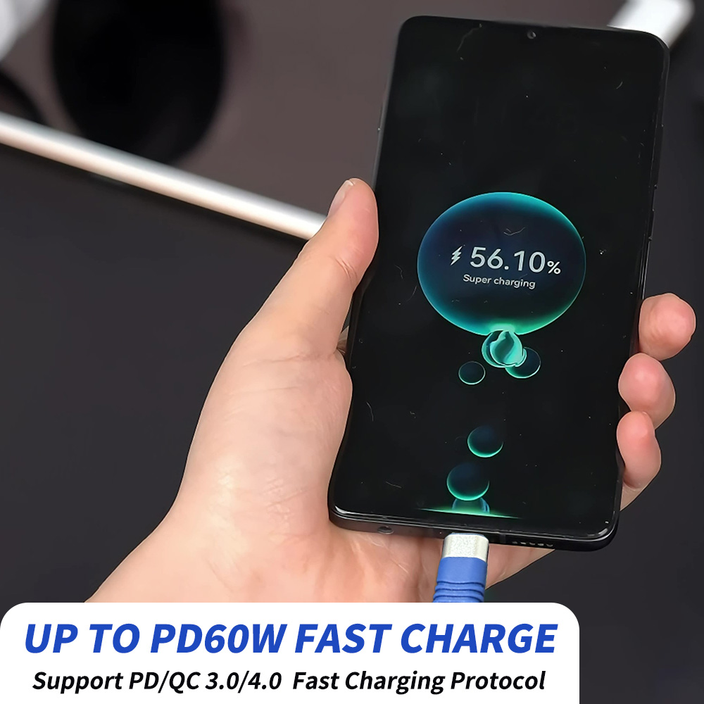 Robust Spun Fiber Material USB Type-C Charger Cable Ideal For Fast Charging at Maximum Output of 60 Watts