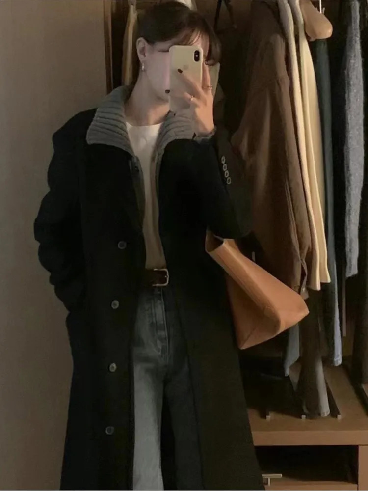 Autumn Winter Long Woolen Coats Women Elegant Single Breasted Commute Blazer Jacket Overcoat Korean Casual High Street Outerwear 250805