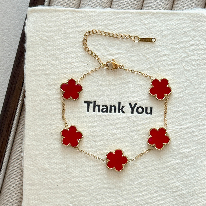Clover Lucky Bracelet 18K Gold Plated Women's White/Black/Red/Green Flower Four Leaf Chain Bracelet Fashion Jewelry Gift