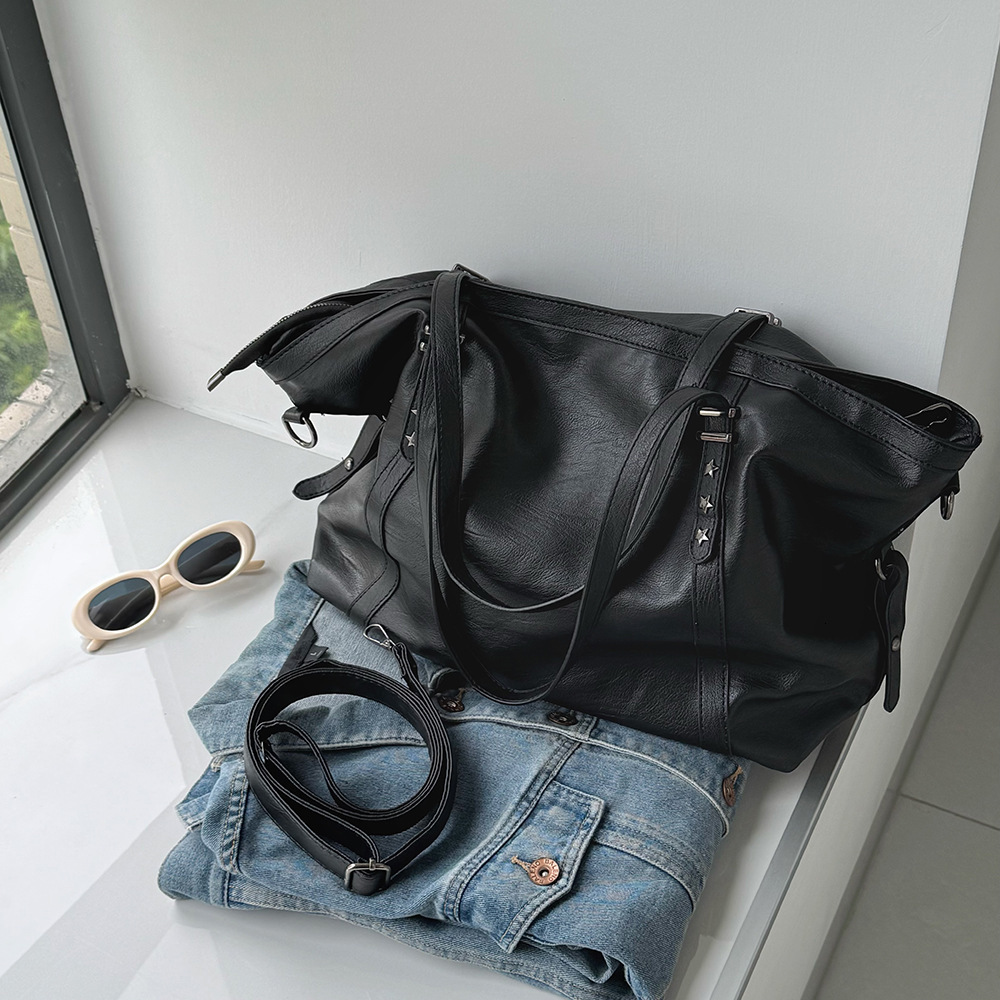 Versatile Tote Large Capacity Single Shoulder Textured Rivet Crossbody Bag for Women ddmymarket