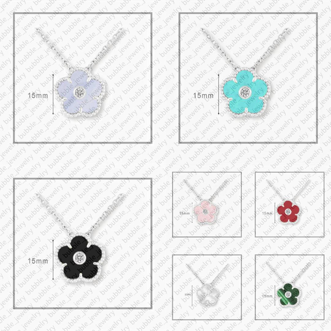 diamond necklace designer jewelry four leaf clover necklace 925 silver jewelry laser turquoise 15MM Alhambra flower VVS diamond pendent necklaces high end jewelry