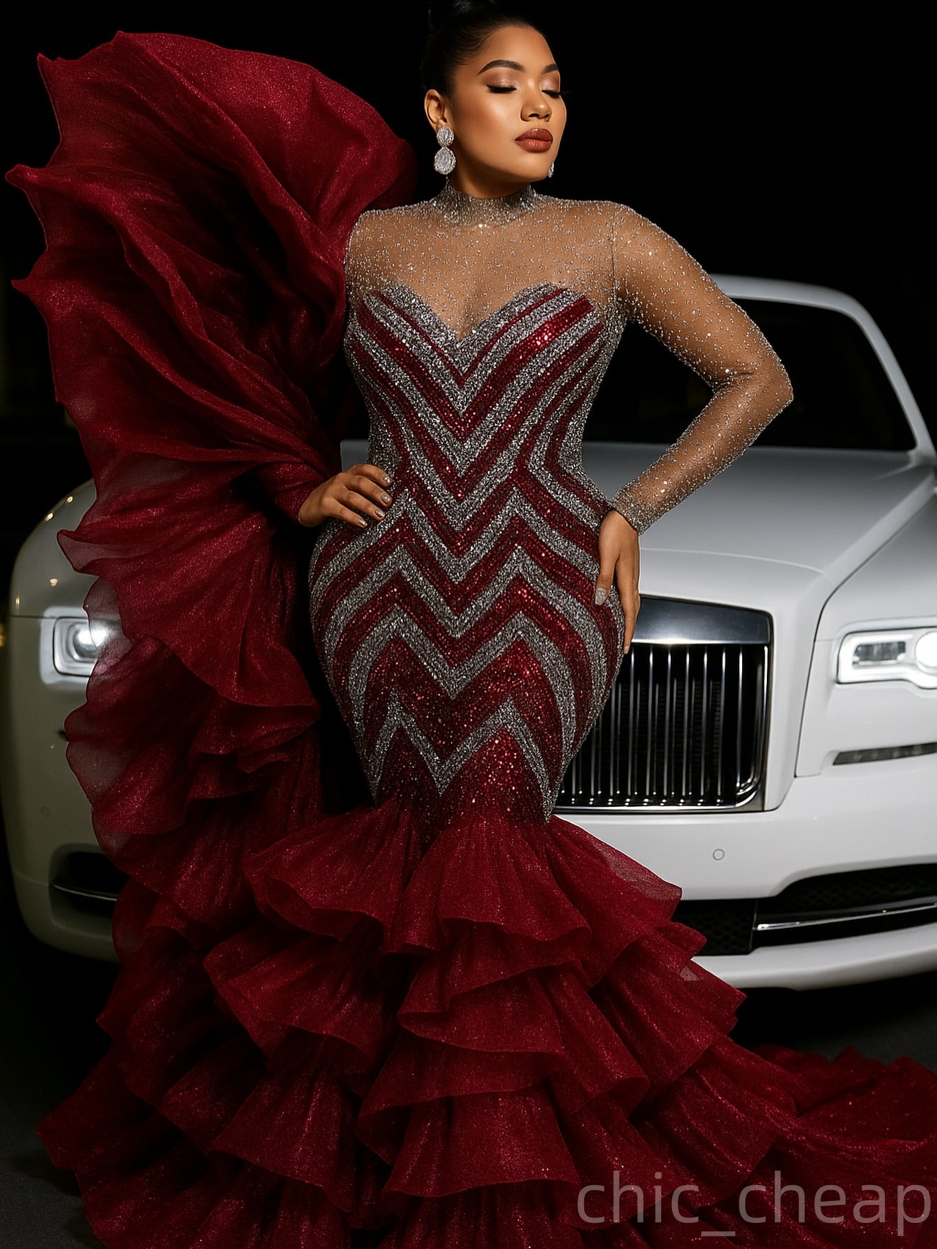 Burgundy Mermaid Prom Dresses 2025 Beaded Sequined Ruffles Stylish Evening Formal Party Second Birthday Engagement Gowns Plus Size Dress For Special O