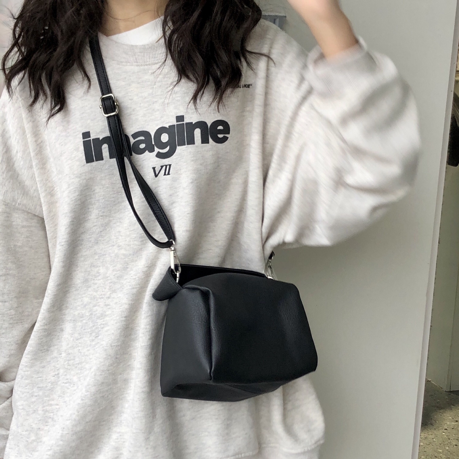 Summer Korean New Versatile 2024 Women's Stylish Solid Color Small Orange Square Lychee Pattern Tofu Bag ddmymarket