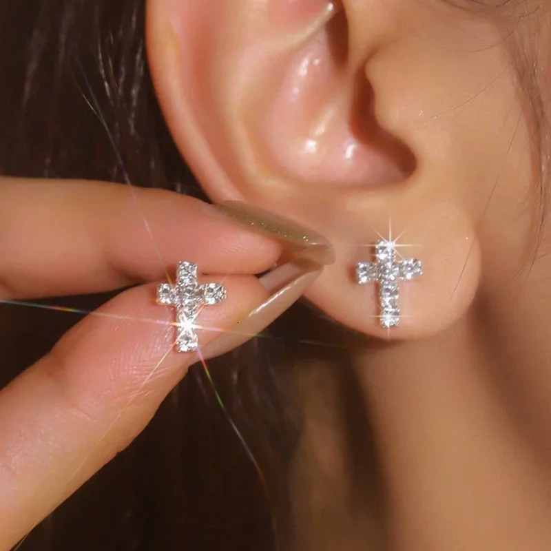 Cross Gothic Earrings Silver Color 2025 Trend Earrings Rhinestones Small Fashion Jewelry Party Gifts Accessories 250812