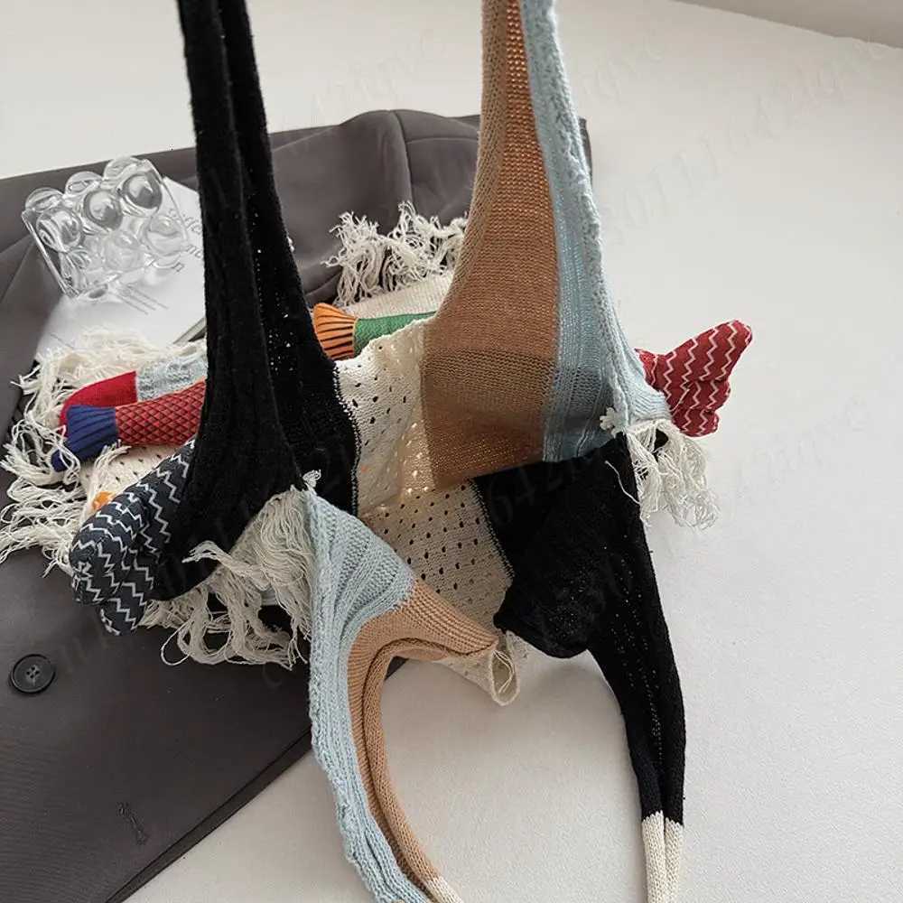 Crochet Summer Handbag Women Patchwork Large Capacity Shoulder Boho Style Cute Knitted Beach Tote Bag with Handmade Doll Fish Z250813