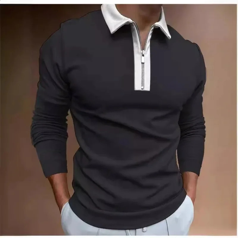 Fashion Autumn Mens 3D Printed Solid Color Casual Zipper Long Sleeve POLO Shirt Men Paul Shirt Men Clothing 250811