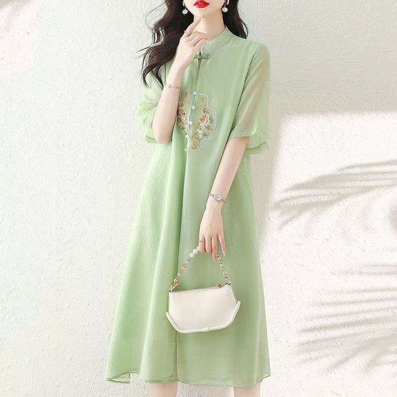 plus size women's new long sleeve high waist printed banquet dress mid-length skirt D02342