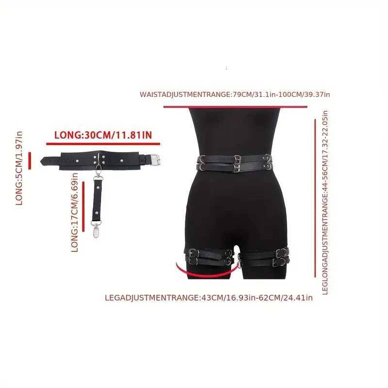 Gothic Harness Belt Handcuffs Accessories Ladies PU Leather Body Garter Belt Womens Leather Leg Harness Strap Lingerie Pant W250813