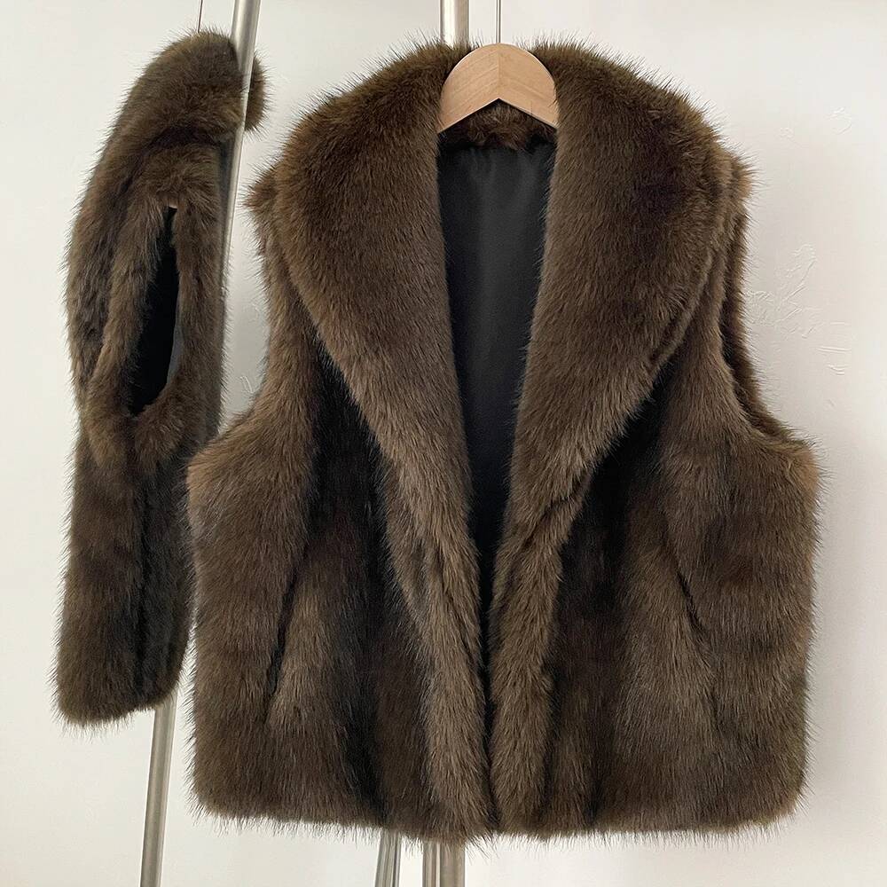 New Autumn Winter Clothes Women Thick Warm Artificial Vest Coat Lapel Faux Sleeveless Waistcoat Fake Fur Jakcet Female