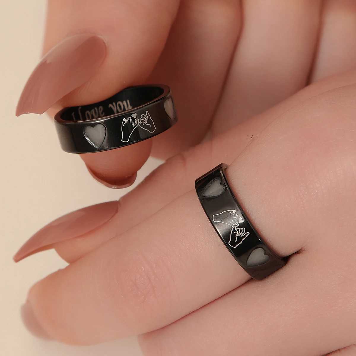 2 pieces/set luminous love hook couple ring Ladies fashion love promise ring W250812