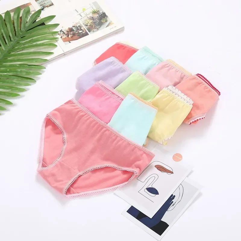 6PcsLot Random Color Girls Solid Briefs Panties Kids Underwear Cotton 112years 250812