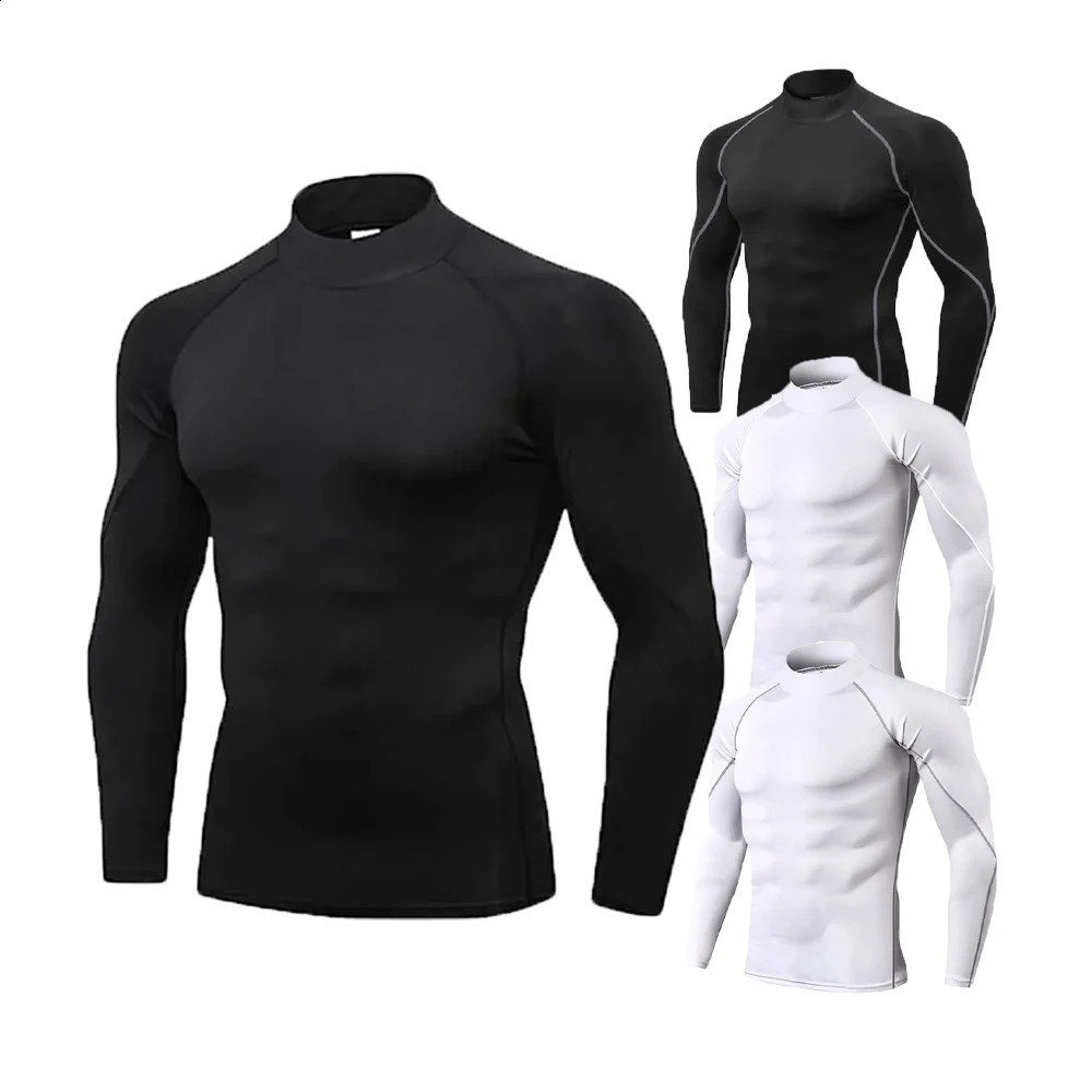Mens Turtleneck Quick dry Long-Sleeved Compression Long Sleeved Sports Fitness Tight T-shirt Running Casual Spring and Autumn 250811