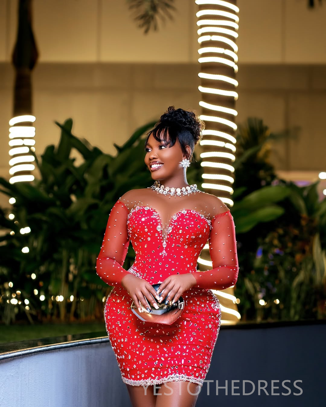 2025 Plus Size Red Cocktail Dresses For Women Short Mini Dress High Neck Beaded Rhinestones Homecoming Dresses Mini Gown For Nigeria Black Girls C286