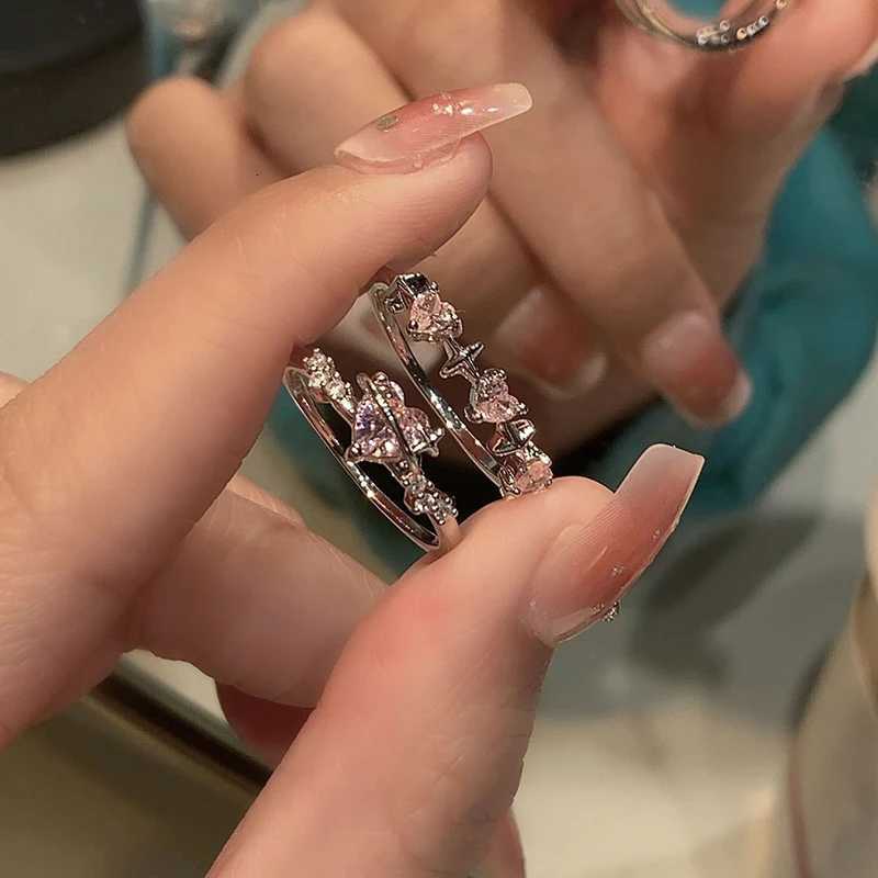 2K Style Sparkling Pink Zircon Bride Rings for Women Couples Koren Trendy Heart Star Geometric Wedding Party Jewelry W250812