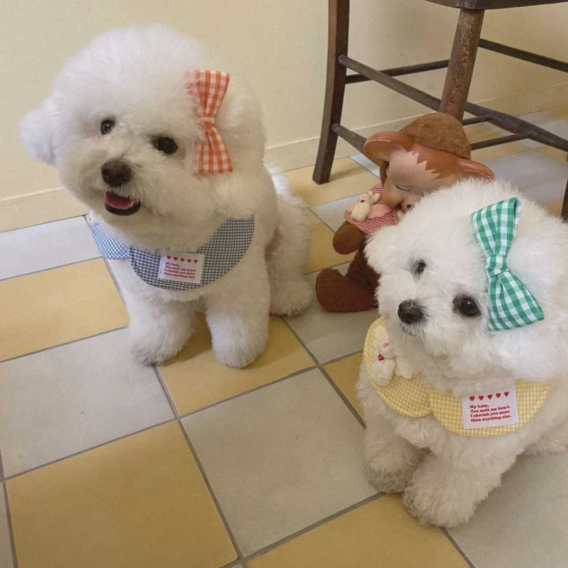 2-piece pet plaid bib and hairpin pet hairball towel cape for cats and dogs pet decorative plaid dress up your petXJ250813