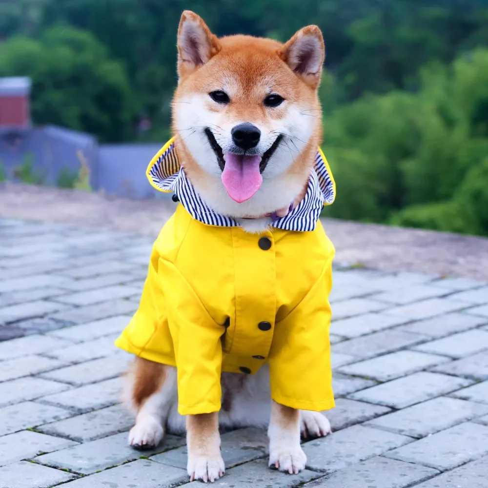 Dog Raincoat Jacket with Zip Up Hooded Windbreaker Water Resistant Stylish Dog Raincoats Storage Pocket Harness Hole (Yellow) XJ250813