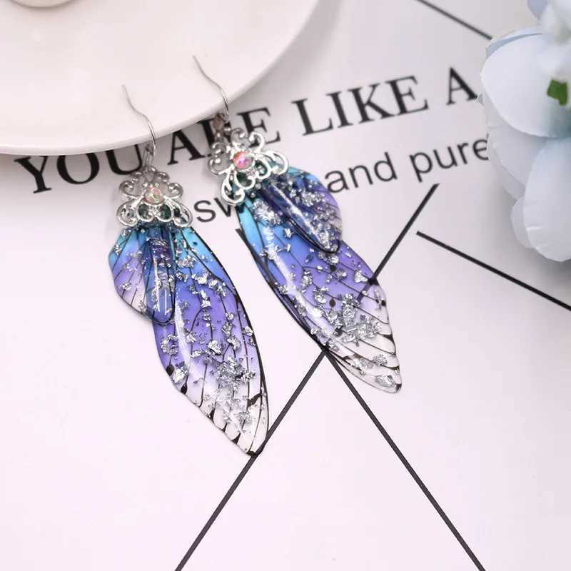 New Handmade Fairy Simulation Wing Earrings Insect Butterfly Wing Drop Earrings Foil Rhinestone Earrings Romantic Bridal Jewelry Y250812