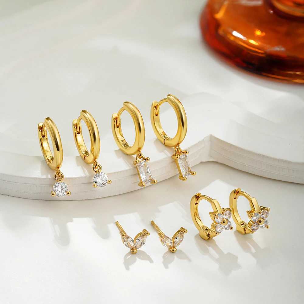 Dainty Zircon Small Stackable 14k Gold Plated Earrings Set for Women Multiple Piercing Cartilage Huggie Hoop Earring Jewelry Y250812