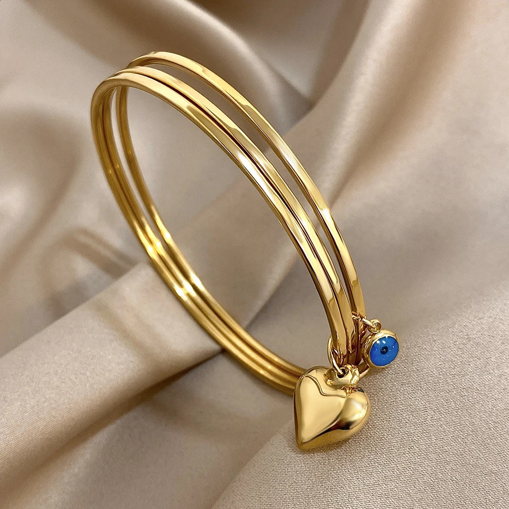 Classic s Heart Pendant Bangle for Women Multilayer Stainless Steel Stackable Thin Bangle Bracelet n Jewelry 250812