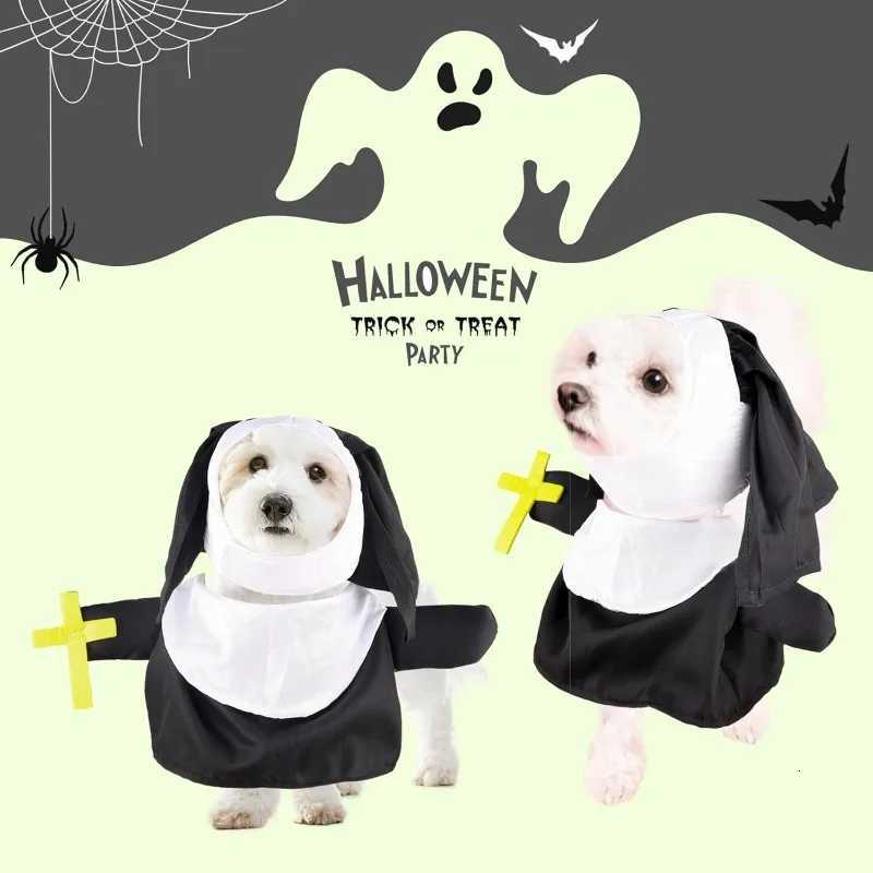 Cat Halloween Nun Costume Funny Pet Nun Costume with Hat Breathable Warm Pet Cosplay Holiday Dog Cat Adjustable Dress Up Uniform XJ250813