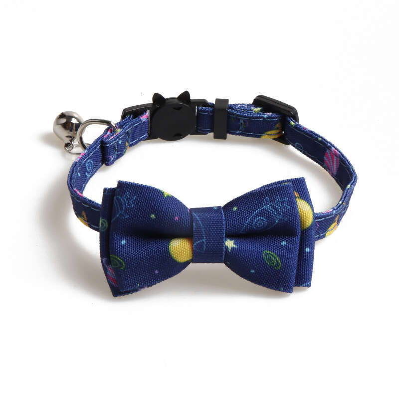 Jinjite New Pet Bow Collar with Bell Cat Safety Buckle Rainbow Universe Series