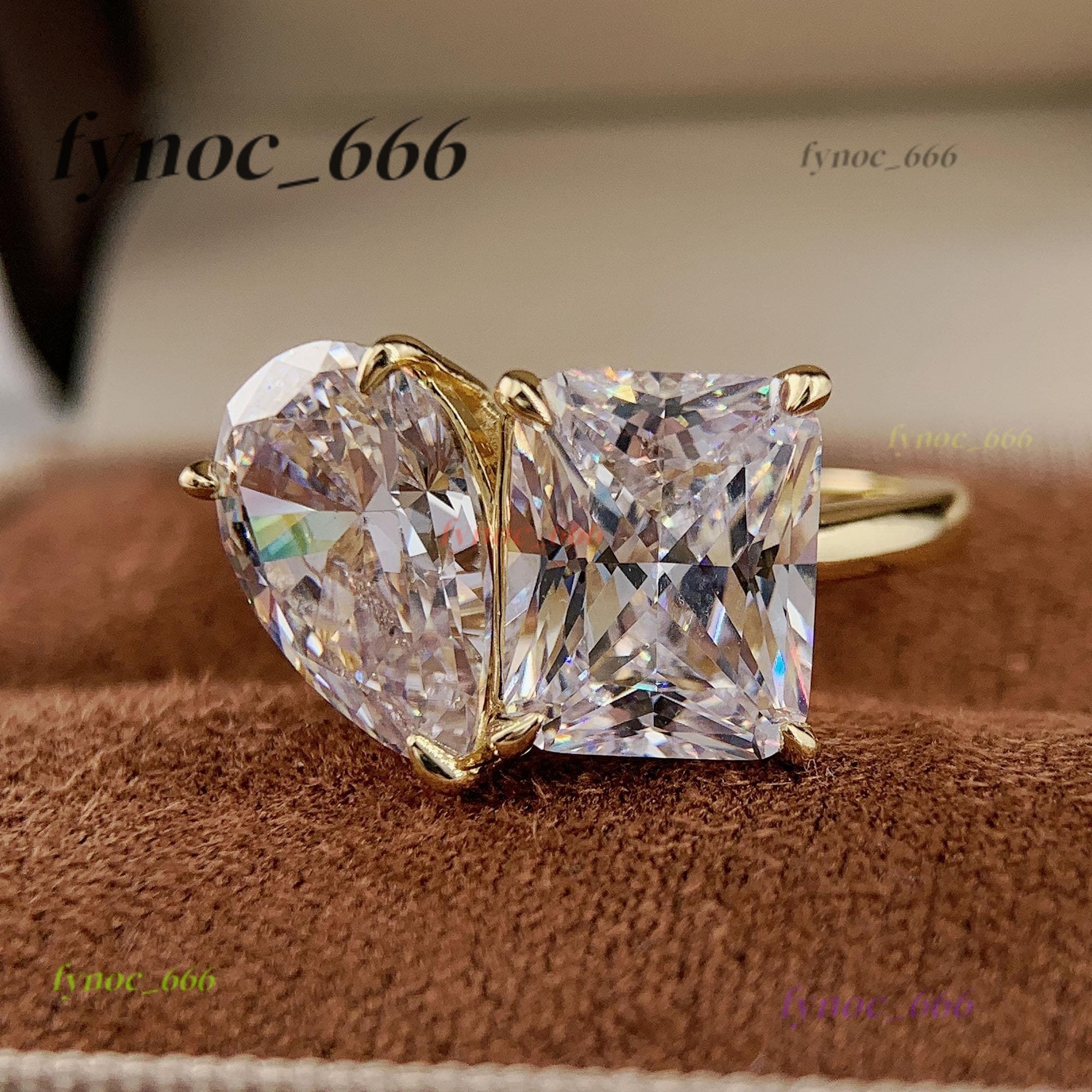 Double Stone Wedding Engagement Ring Gold Silver Diamond Promise Ring Moissanite Jewelry