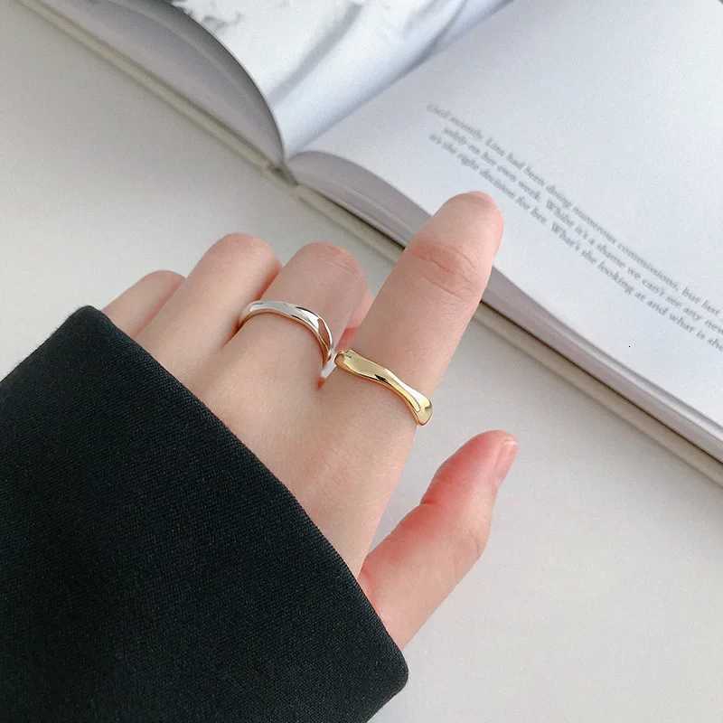 17mm Adjustable Silver Color Irregular Wave Rings Trendy Simple Geometric Handmade Jewelry for Women Couples W250812