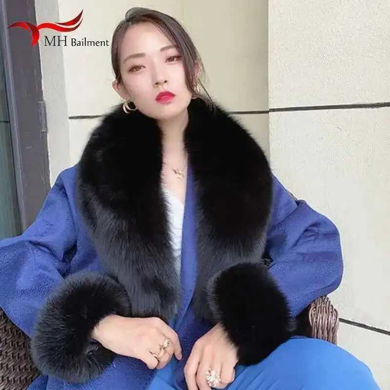 Winter Real Fur Collar Women Fashion Neck Warm Scarves Coat Decorate Scarf Cuff Set Fluffy Large Shawl Accessories Z250813