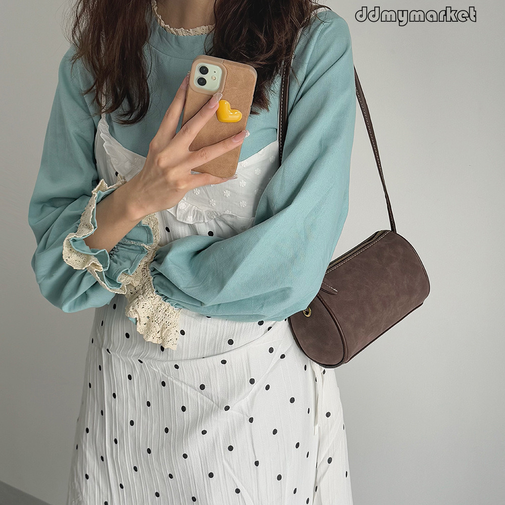 Textured Pen Holder Suede Single Shoulder Crossbody Cylinder Women's Bag, Niche Design Matte Casual Bag ddmymarket