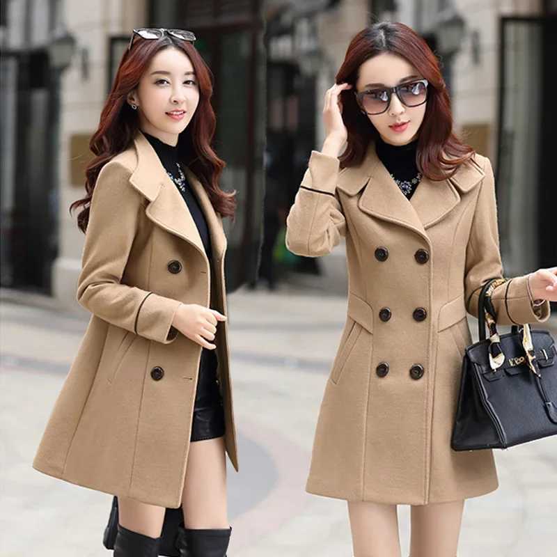 Womens Elegant Slim Fit Jacket with Double Row of Buttons Medium-Length Coats Korean-Style Top for Middle-Aged Women Z250813