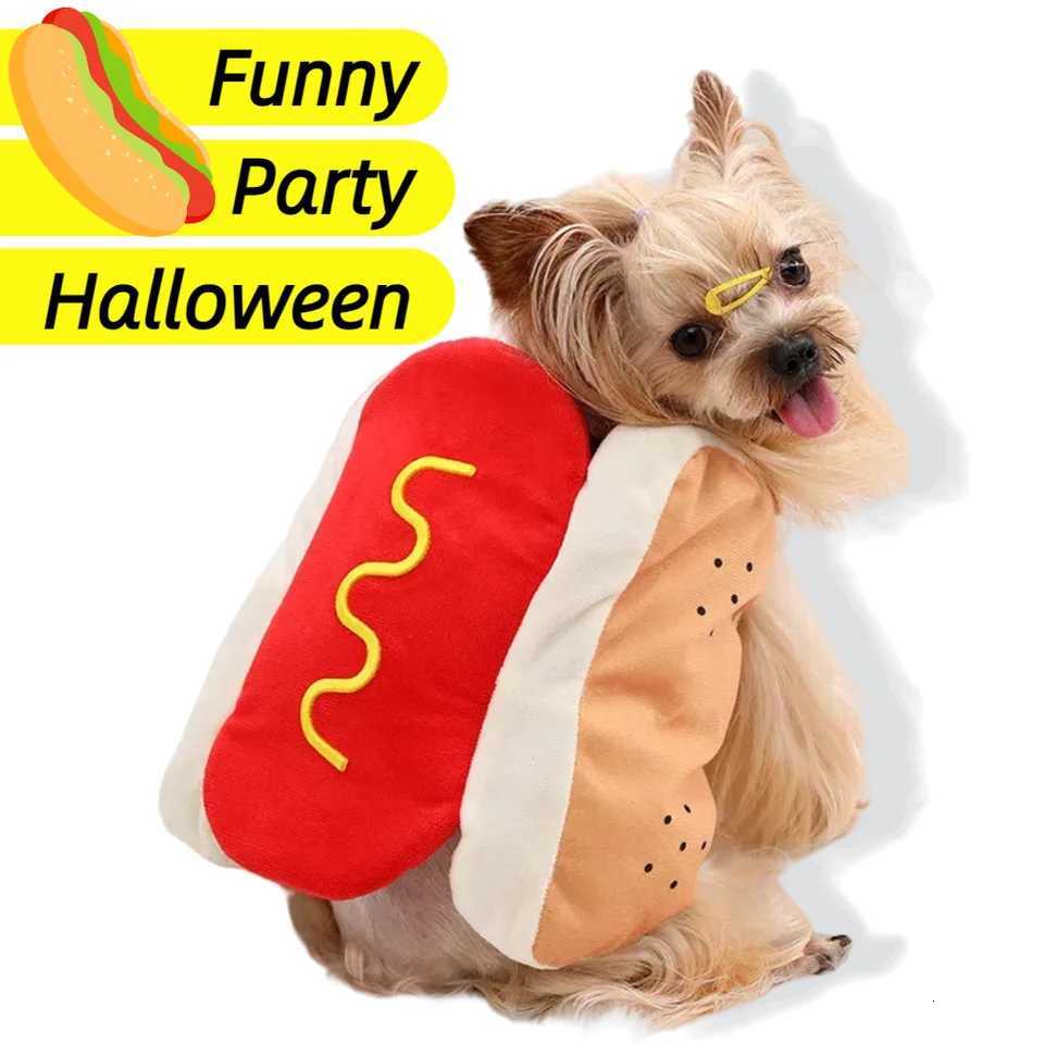 Funny Halloween Dog Costumes Large Small Dogs Cute Hot Dog Shape Adjustable Pet Clothes Pets Party Costume Suit Bulldog SuppliesXJ250813