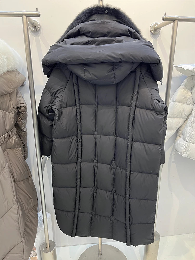 Winter Women Natural Fox Fur Collar Coat Goose Down Jacket Hooded Casual Long Puffer Jackets Parkas Clothing 250811