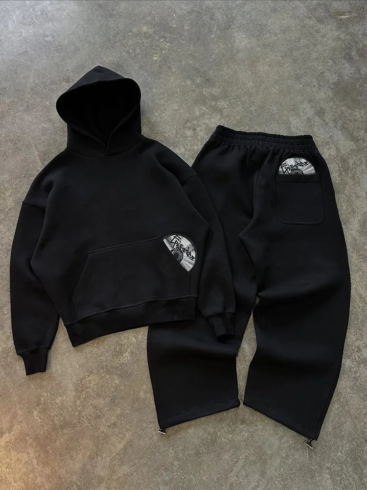2025 Trendy High Street Retro Casual Streetwear Mens Sports Suit Y2K Harajuku Embroidered Hoodie men Hip-hop Loose Sweatpants 250811