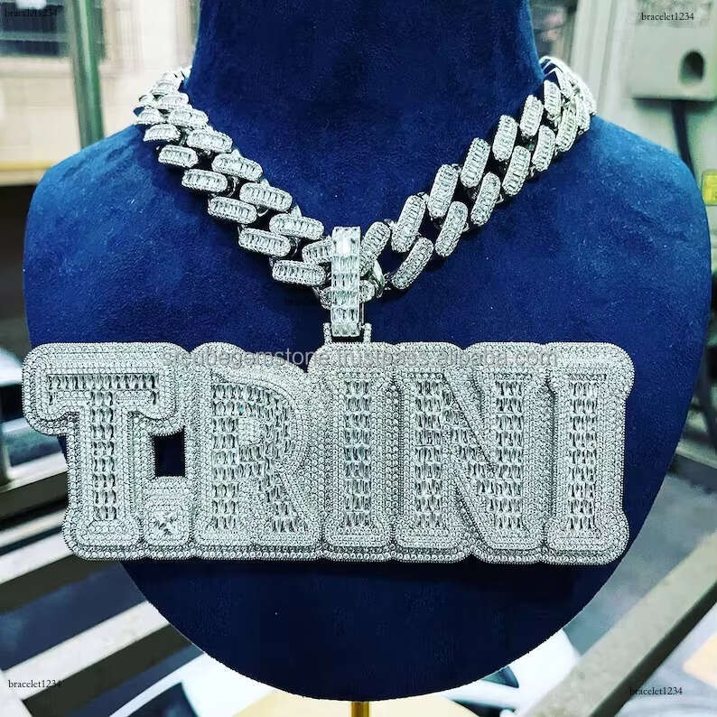 Custom Hip Hop Moissanite Letter Pendant Iced Out VVS Diamond Fashion Chain 925 Silver Name Letter Jewelry for Men Free Shipping