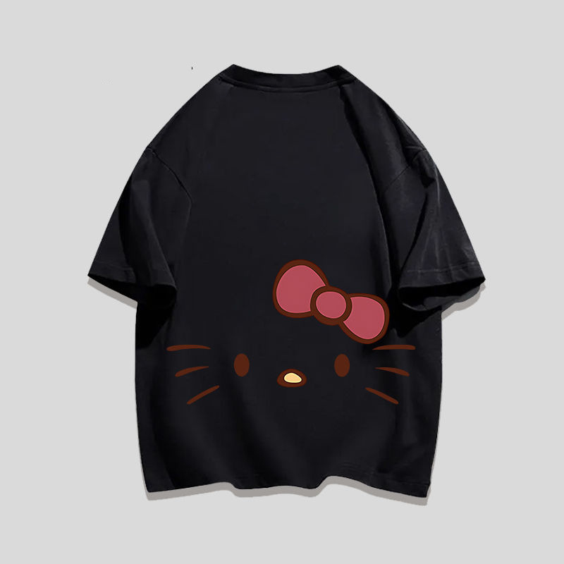 Women's Cotton Tee with Cartoon Cat Print - Summer Loose Fit T-Shirt Fashionable and versatile