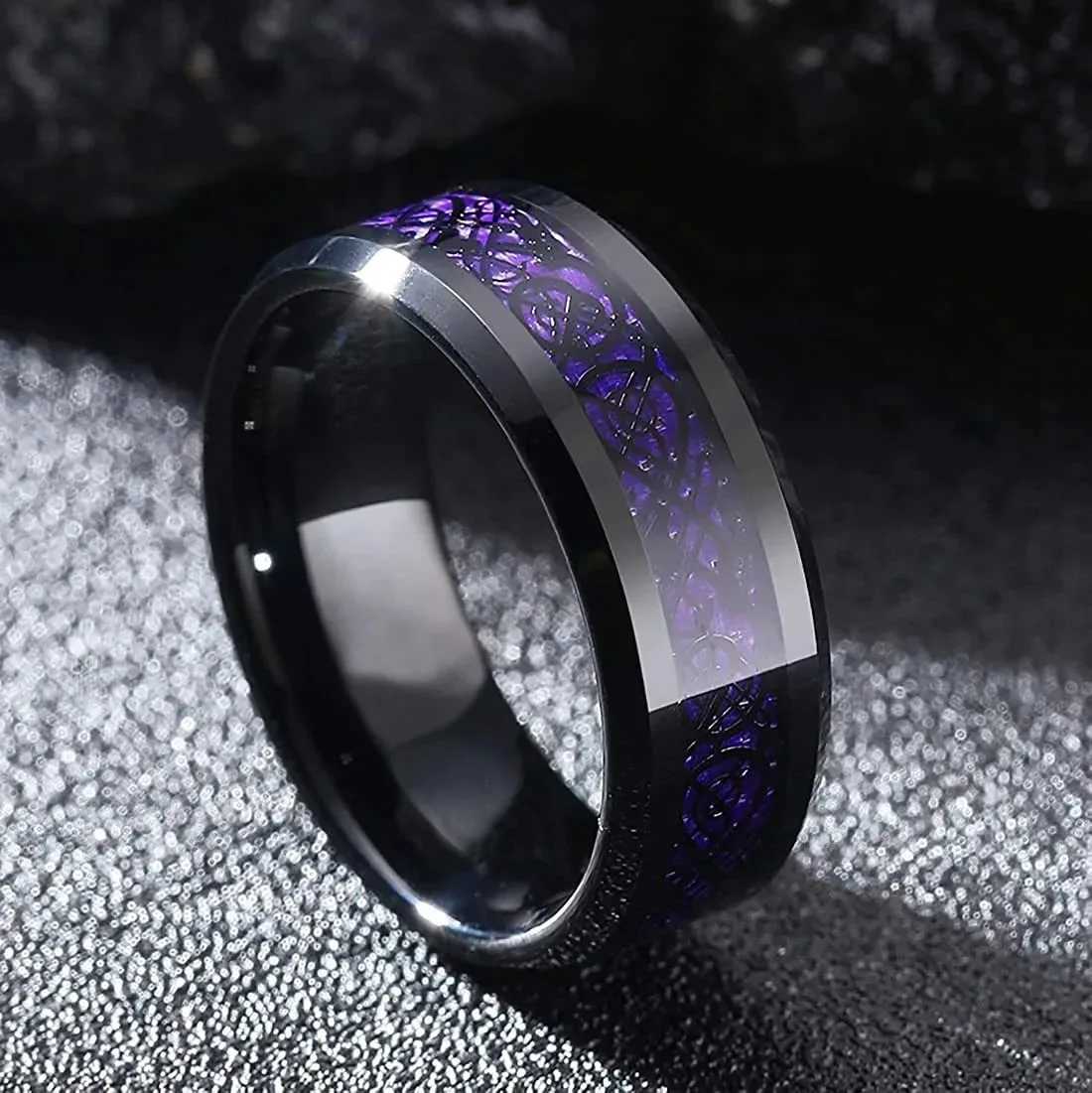 8mm Stainless Steel Celtic Dragon Rings For Men Inlay Purple Carbon Fiber Rings Wedding Band Jewelry Birthday Gifts W250812