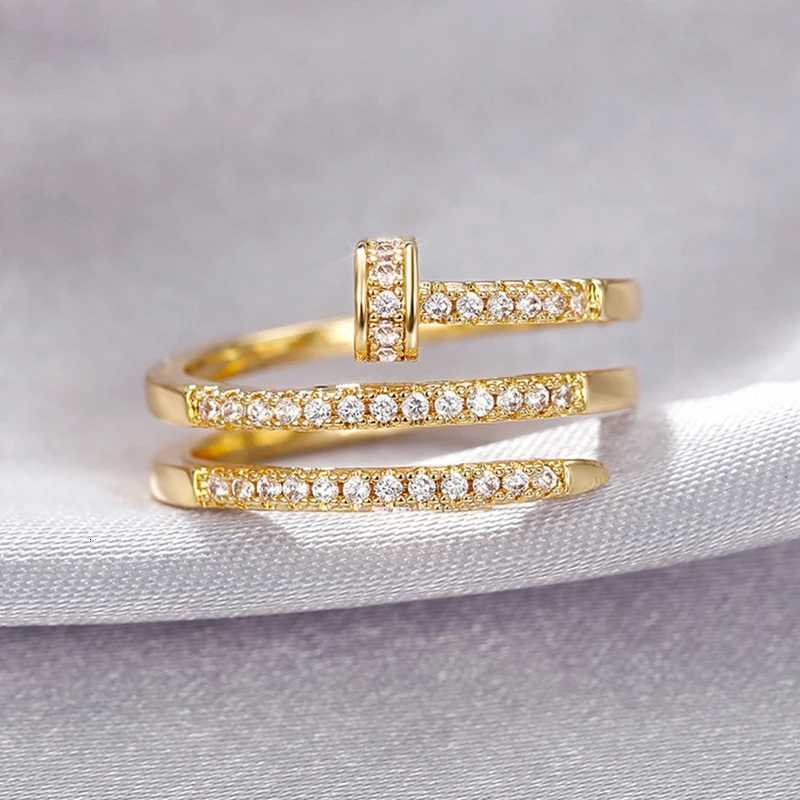 Zircon Multilayer Adjustable Rings For Women Delicate Jewelry Gold Color Wedding Crystal Nail Rings W250812