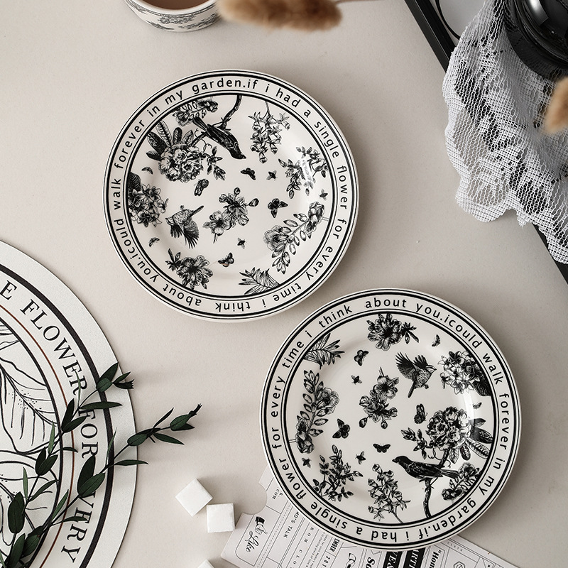 Black and White PatternCeramic Dishes and Plates Sets Korean Simple Retro Afternoon Tea Cup with Tray Special Tableware R250813