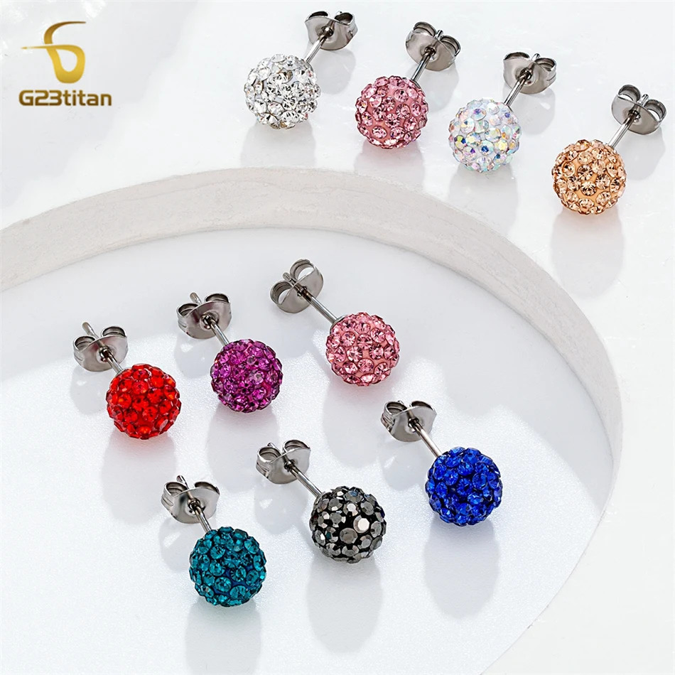 Colors Crystal Bead Polymer Clay Earrings G23 Ear Stud Micro Pave Rhinestone Disco Ball Hypoallergenic Piercing Jewelry 250812
