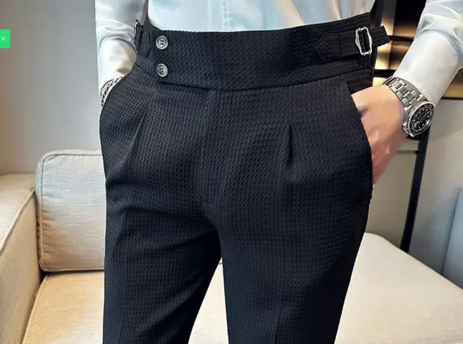 Top Brand Men Fashion Pantalones Hombre High Waist Waffle Business Casual Suit Pants Male Clothing Slim Fit Formal Wear Trousers