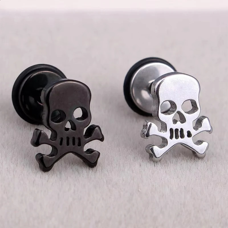 1 piece Fashion Skull Stud Earrings Punk Rock Style For Women Men High Quality Stainless Steel Hiphop Ear Piercing Jewelry 250812