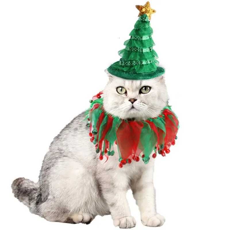 Pet Christmas Hat Scarf Set Cat Hat Collar Decoration Festival Atmosphere Dressing Up and Taking Photos Pet Supplies Cute Funny XJ250813