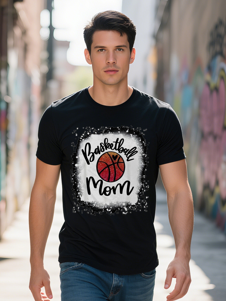 Men s Casual Crew Neck T Shirt BASKETBALL MOM Graphic Print Black with White Design Lightweight Perfect Gift for eb58f