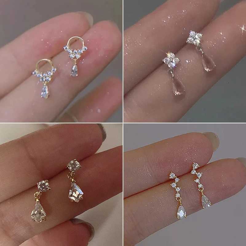 Trendy Inlaid Zircon Crystal Geometric Water Drop Stud Earrings for Women Delicate Elegant Earring Party Jewelry Accessories Y250812